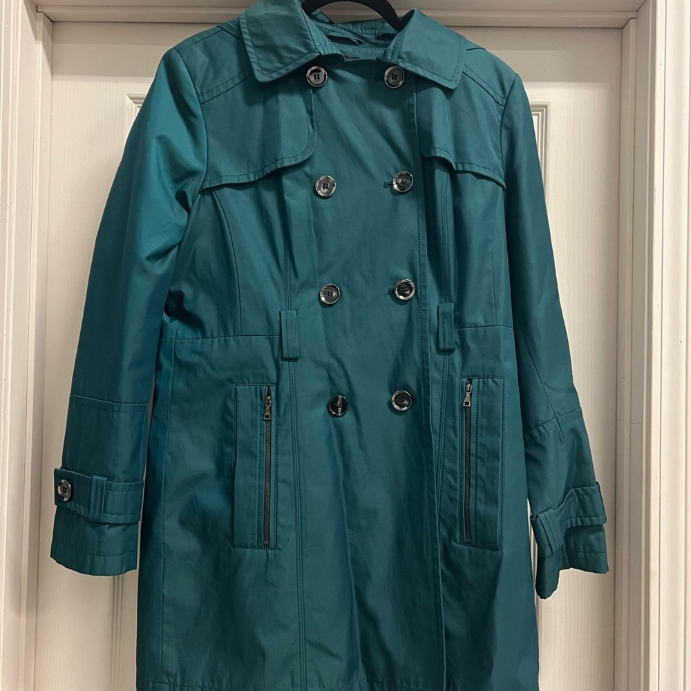 Teal Double-Breasted Trench Coat